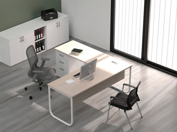Estación de Trabajo CURVA cajonera pedestal 2c 1 k con faldón 180x180x75 Silver Legno - Imagen 2