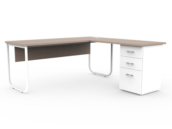 Estación de Trabajo CURVA cajonera pedestal 2c 1 k con faldón 180x180x75 Silver Legno